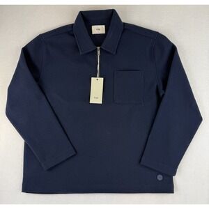 Folk FLINT Sweatshirt Men's Large Blue Fleece 1/4 Zip Pocket Pullover NWT $150